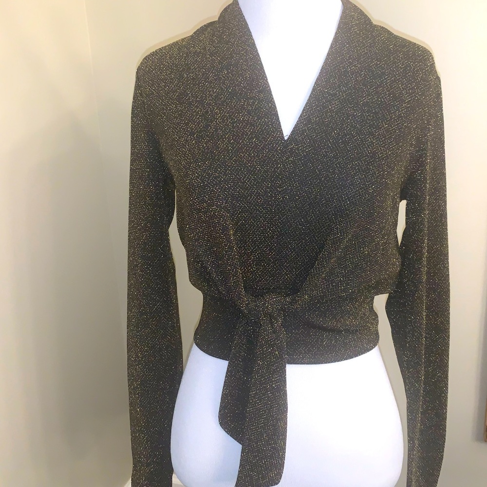 NWT gold sparkle long sleeve crop top